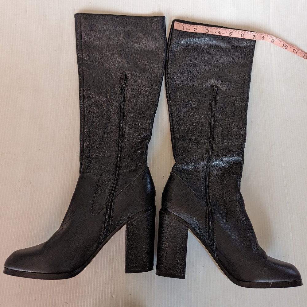 LANDS' END women's Tall black leather knee high heeled boots Size 9 - Picture 2 of 8